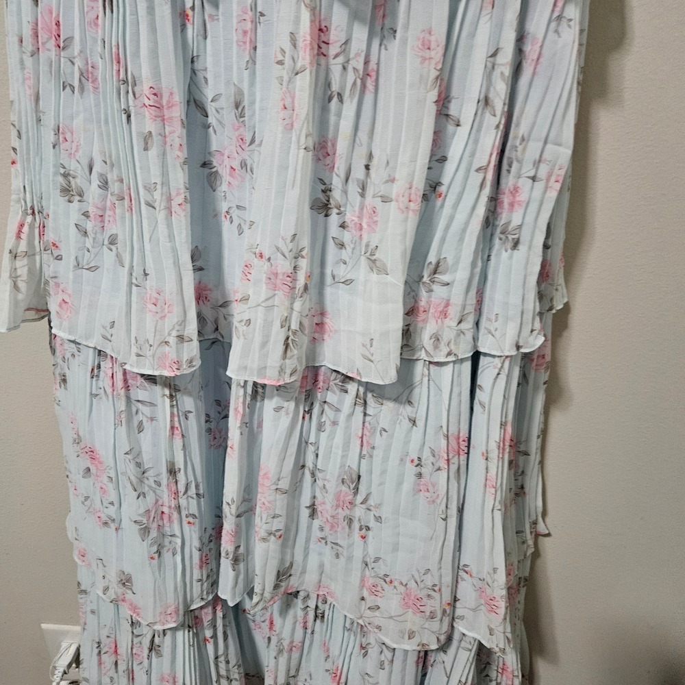 Lulus Light Blue Floral Tiered Lace Up Back Strapless Maxi Dress Gown - Picture 5 of 10